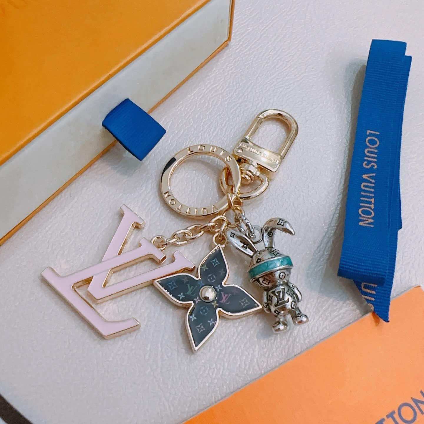 Louis Vuitton Monogram Keychain with LV Logo and Mice Charm